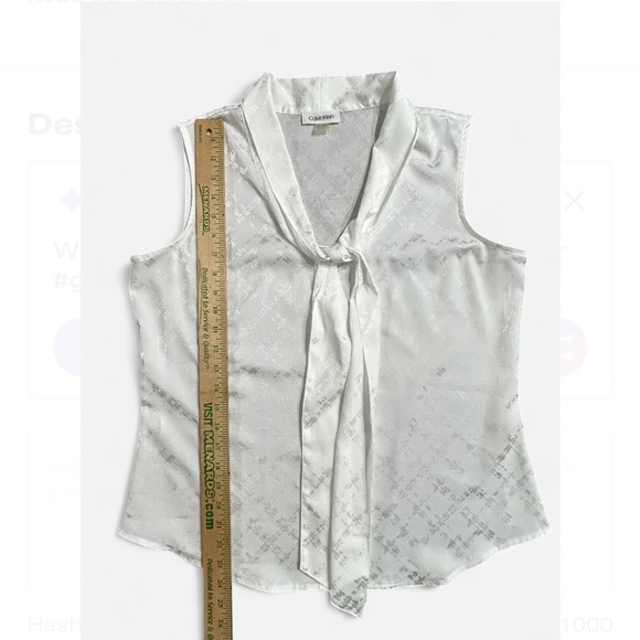 CALVIN KLEIN Textured White Sleeveless Blouse G, W/Tie Detail. Exelent Condit. - Picture 8 of 8